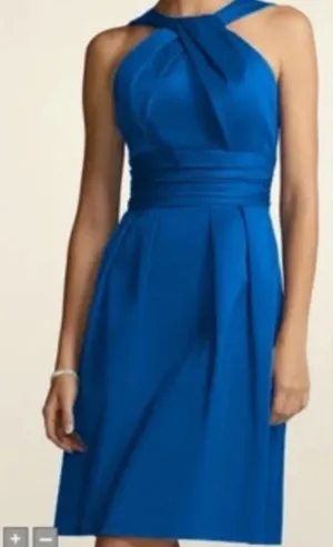 David's Bridal Royal Blue Satin Halter Criss Cross Dress Size 8 Bridesmaid thumbnail 1