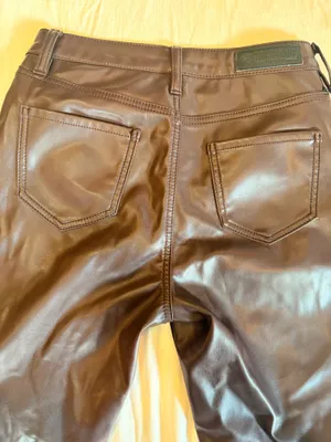 Rock & Roll Denim High Rise Bootcut Faux Leather Pants Deep Chocolate Brown W25 L32 thumbnail 4