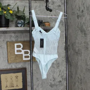 NWT Danielle Bernstein Womens Lace Thong Bodysuit 320B114 4 Blue thumbnail 3