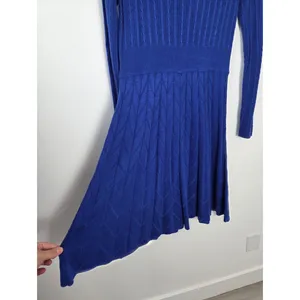 Eliza J Cobalt Blue Cable Knit Midi Dress Chevron Long Sleeve Modest Teacher M thumbnail 8