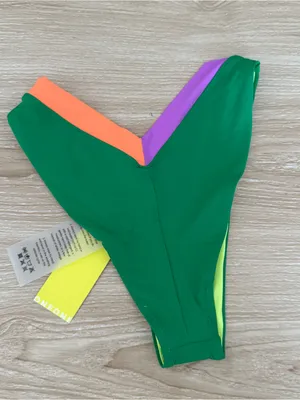 OneOne Small NEW Jesse Bikini Bottom Neon Green Purple Swim Beach Cheeky thumbnail 3