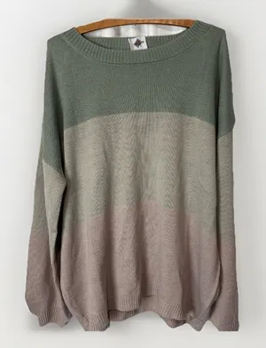 Like Love Colorful Striped Color Block Sweater Size 2X Green Pink Beige Muted thumbnail 1