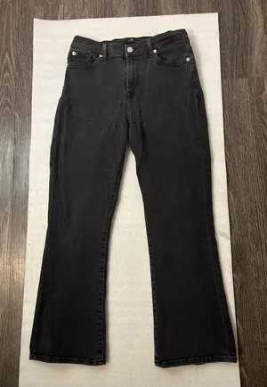 Seven For All Mankind Black Denim Cropped Flare Hi-Waist Jean 29 Preppy Casual thumbnail 1