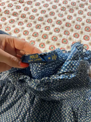 EUC Polo Ralph Lauren Midi Dress Blue Stars Tie Shoulder size 10 thumbnail 5