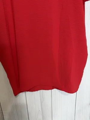 Jodifl Womens Sz M Red V-Neck Short Sleeve Blouse Top Oversized thumbnail 3