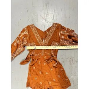 Free People Rust Orange Embroidered Long Sleeve Romper Boho V-Neck Small thumbnail 7