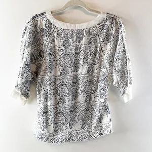 Maeve Anthropologie Ester Embroidered Tee Shirt Top White Blue XS thumbnail 4