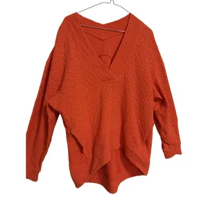 Lululemon‎ Textured V-Neck Pullover Sweater Orange Size 4 LW3EOXS High-Low Hem thumbnail 6