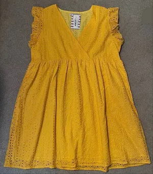 Women’s Yellow Eyelet V-Neck Mini Dress thumbnail 1