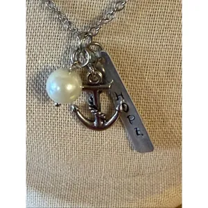 charm necklace anchor pendant, pearl, and a rectangular tag charm hope (7200) thumbnail 2