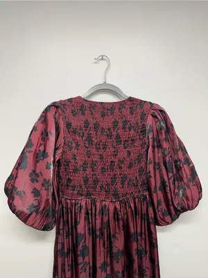 Heart of Mine Burgundy Floral Midi Dress with Puff Sleeves thumbnail 12