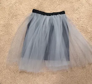 Women's Light Gray Tulle Skirt with Black Waistband thumbnail 1