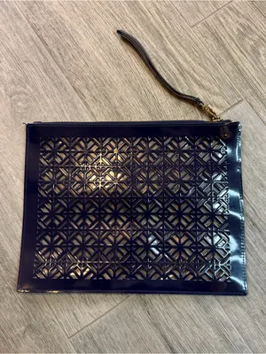 TORY BURCH Pouch Clutch Limited Edition Lace Cut Purse Travel Navy thumbnail 2