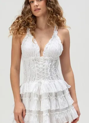NWT Amy Jane London Iris Womens Eyelet Mini Dress - White Cotton S thumbnail 1