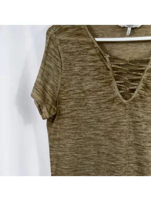 BKE Olive Lace Up V-Neck T-Shirt Size S thumbnail 3