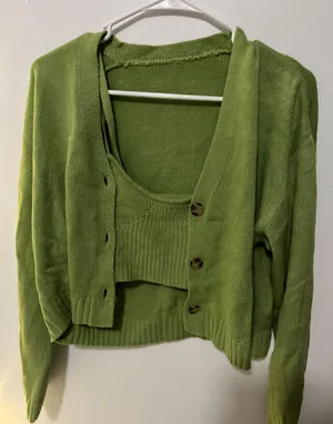 SheIn Knit Top With Cardigan Green Size M thumbnail 1