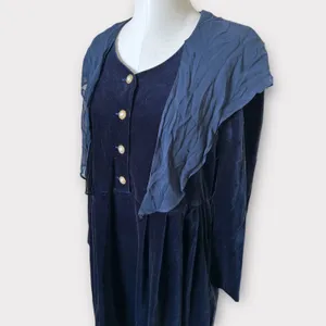 Vintage 80s Laura Ashley Blue Velour Maxi Dress Womens 12 Romantic Cottagecore thumbnail 6