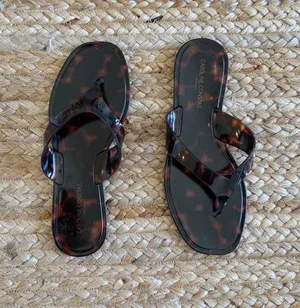 Caroline Constas Tortoiseshell Gloss Slide Sandals - Brown/Black thumbnail 1