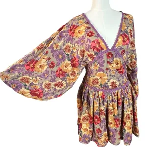 Free People Bohemian Sweet Dreams Mini Dress Lavender Floral Lace Small thumbnail 8