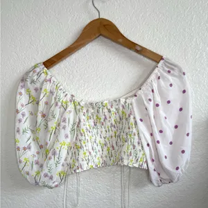 For Love And Lemons Strudel Floral Puff Sleeve Crop Top Floral Polka Dot S White thumbnail 5