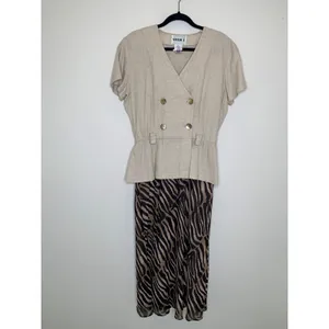 Studio I Mixed Print Safari Style Dress Zebra Print Skirt Sz Medium / Large thumbnail 6