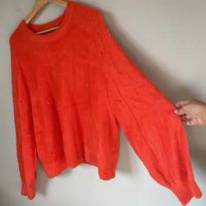Aerie Oversized Flurry Crewneck Sweater Orange Fuzzy Cozy Women's Size Large thumbnail 3