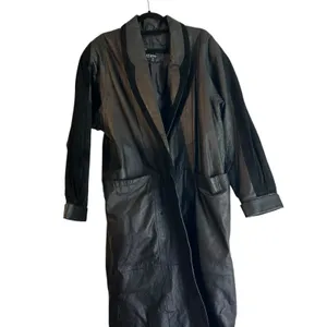 Vintage 90's Marco Morani Black Leather Long Trench Coat Women’s L Suede Trim thumbnail 4
