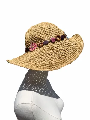 Lucky Brand Wide Brim Straw Hat One Size Floral Beaded Boho Sun Hat Festival thumbnail 3