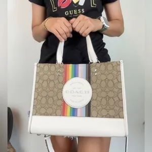 Coach Dempsey Carryall In Signature Jacquard With Rainbow Stripe cj578 thumbnail 8
