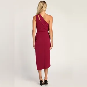Lulus Burgundy So Flirty One Shoulder Cutout Asymmetrical Dress NWT thumbnail 4