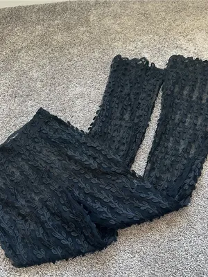 PrettyLittleThing Black Textured Flare Trousers thumbnail 2