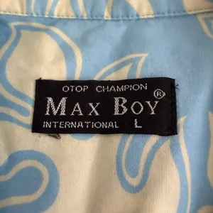 Max Boy Blue Cream Hawaiian Print Button Down Mens Short Sleeve Shirt Size Large thumbnail 4