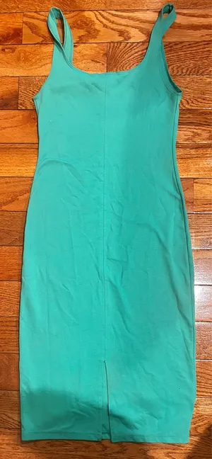 Zara green bodycon Tank Sleeveless back slit midi dress size M thumbnail 8