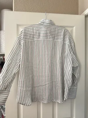BNWT Zara Mint Chocolate Green & Brown Striped Flowy Button Down Scarf Shirt thumbnail 12