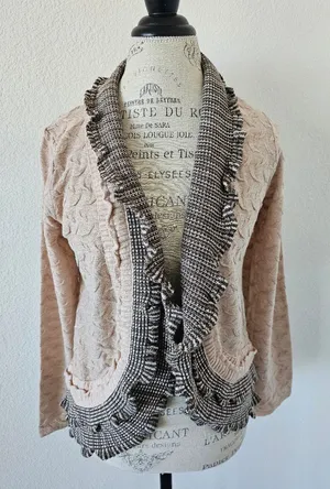 Chico's Metallic Cable Knit Ruffle Cardigan​ Size 1 thumbnail 1