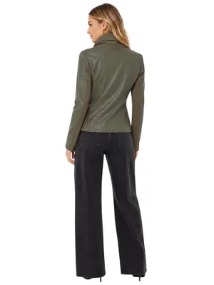 NWT BlankNYC Mixed Media Draped Moto Jacket Olive Green Size XS thumbnail 11