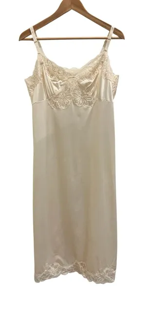 Vtg Shadowline Slip Cream Lace Retro Nylon Size Medium thumbnail 1