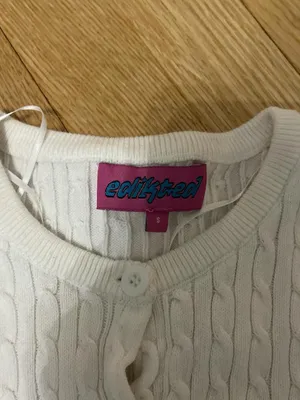 Edikted White Cable-Knit Cardigan with Pink Label thumbnail 4