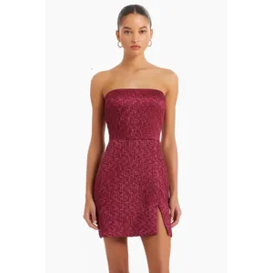 New! Amanda Uprichard Arely Strapless Mini Dress Burgundy Side Slit Size‎ Small thumbnail 2