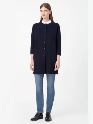 COS Textured Oversized Button Front Swing Navy Blue Large Cardigan Sweater Small thumbnail 2