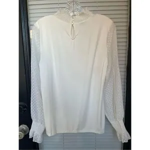 NWT Talbots Long Sleeve Metallic Sleeves Mock Neck Blouse Cream M thumbnail 3