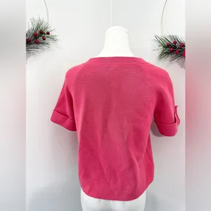Loft Womens Pink Short Sleeve Sweater Button Up Cardigan Small thumbnail 5