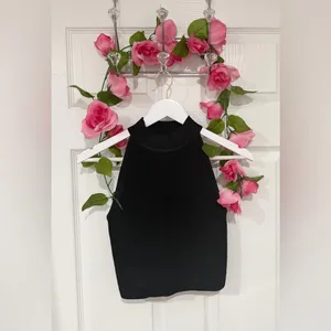 Aritzia Babaton Black Modern Minimalist Halter Sculpt Fit Ribbed Clean Girl Small Top thumbnail 2
