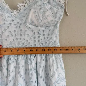 Avec Les Filles Eyelet Lace Midi Dress Size 12 Light Blue/White Cotton thumbnail 11