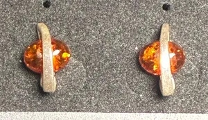 Baltic Honey Amber Stud Earrings: Sterling Silver Gemstone thumbnail 1