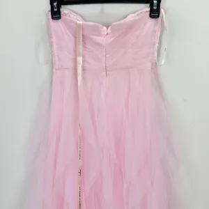Lulus Delightful Beauty Pink Mesh Strapless Ruched Ruffled Maxi Dress Small NWT thumbnail 10