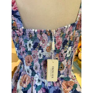 Ekouaer Floral Smocked Jumpsuit XL Purple Pink Wide Leg ruffle NWT cottage boho resort y thumbnail 3
