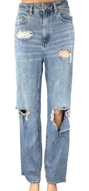 Pacsun 90's Boyfriend Blue Distressed High Waisted Straight Denim Jeans Pants 25 thumbnail 1