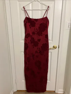 Reformation Frankie Scarlet Slip Maxi Dress Floral Velvet Burnout New Size 10 thumbnail 4