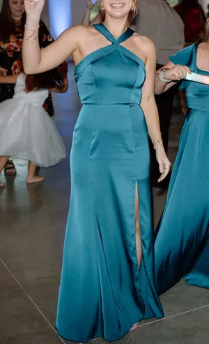 Ink Blue Azazie cross halter dress thumbnail 1